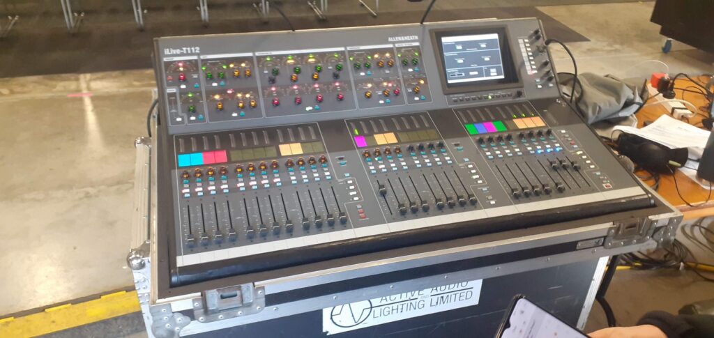 Digital mixing desk in an Active Audio and Lighting flight case at an event