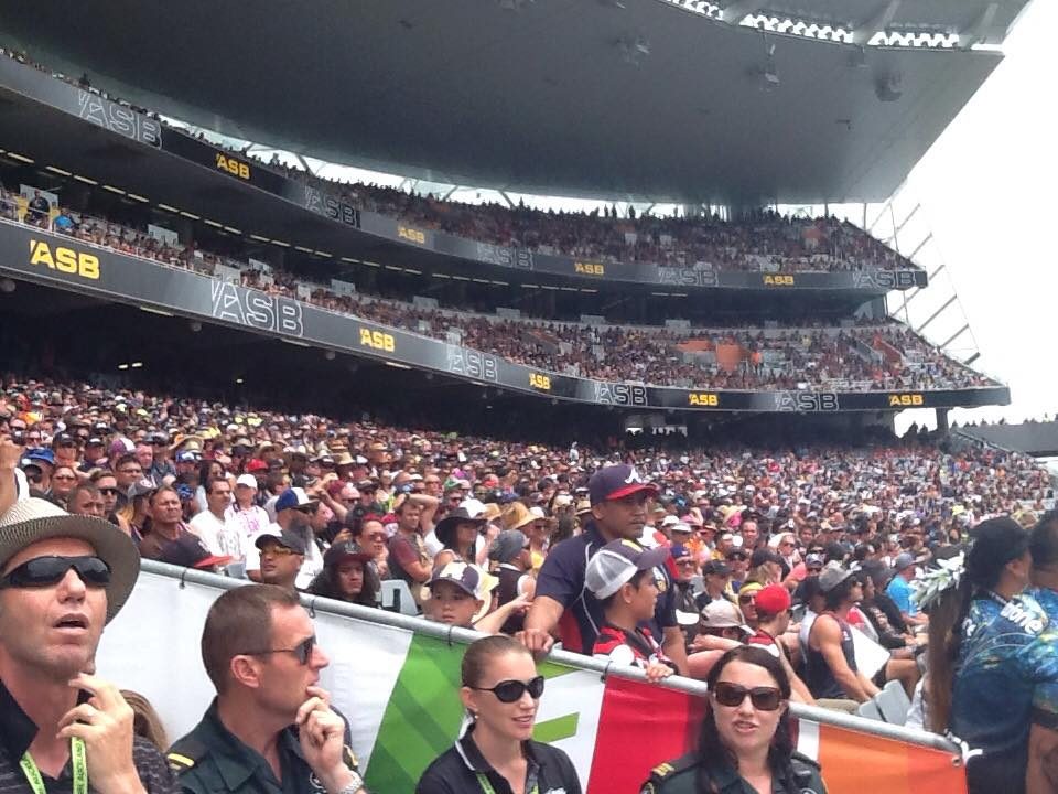 Stadium crowd at an Auckland event with hired sound system